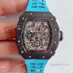 KV Factory V2 Upgraded Knockoff Richard Mille RM011 Carbon Watch With Blue Rubber Bracelet (1)_th.jpg